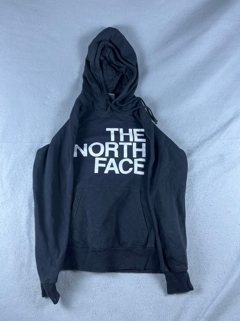 The North Face Spellout Hoodie Womens M Black Big Logo Print Fleece Sweatshirt